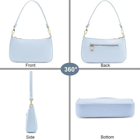 Women B Blue Retro Vegan Leather Polyester Lining Classic Clutch Tote HandBag - Picture 2 of 7